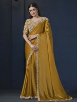 Mustard Crepe Satin Silk Party Wear Saree